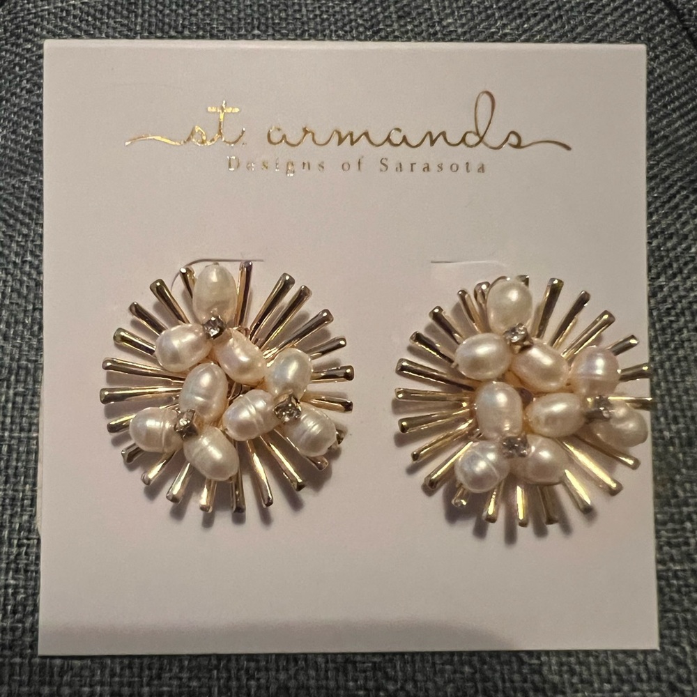 St Armand Gold Pearl Statement Earrings